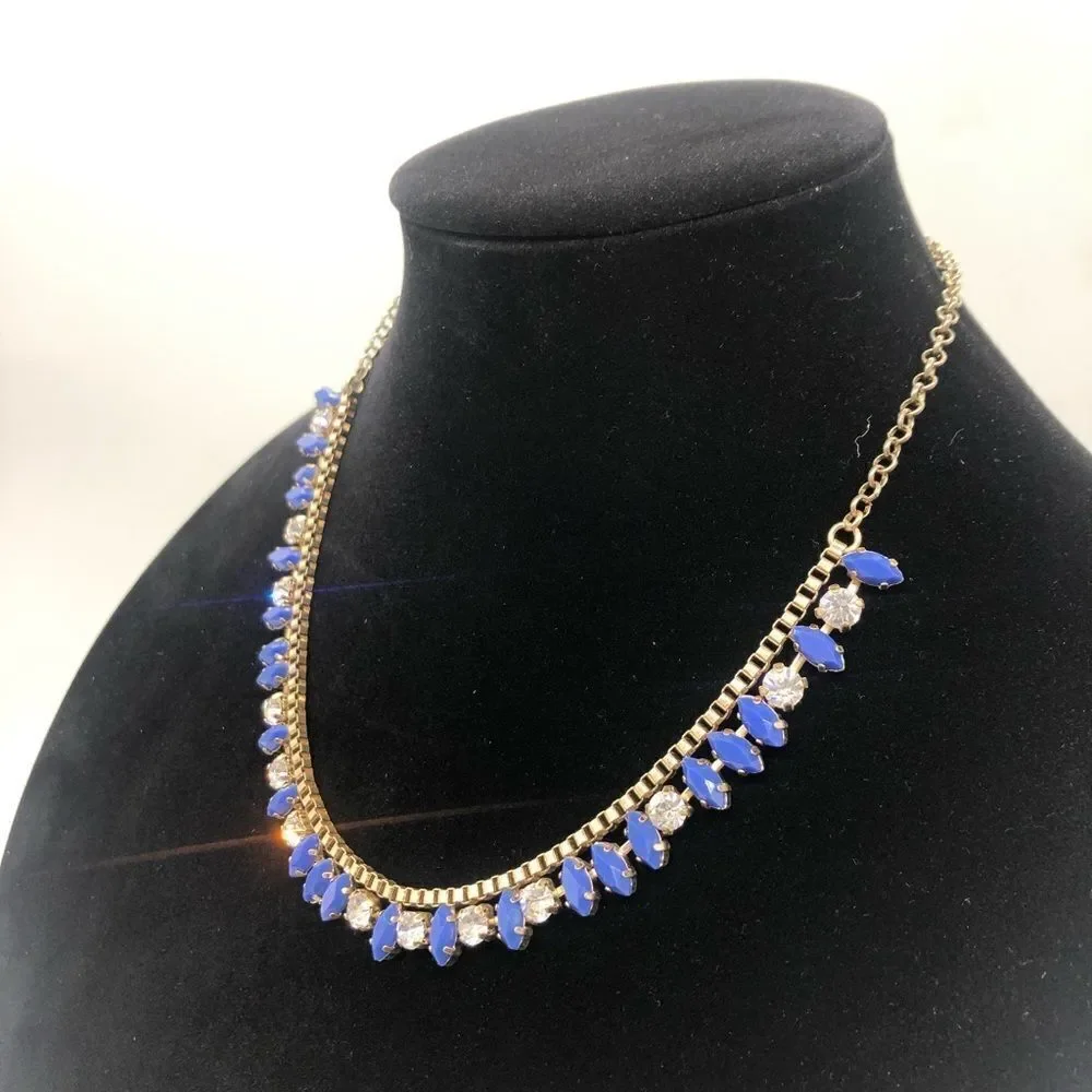 J.Crew Cluster Drop Blue&white  Crystal Necklace